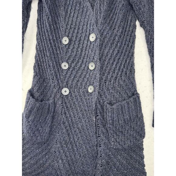 Free People Wool & Alpaca Blend Dark Navy Blue Long Cardigan Sweater Size Small - Picture 6 of 13